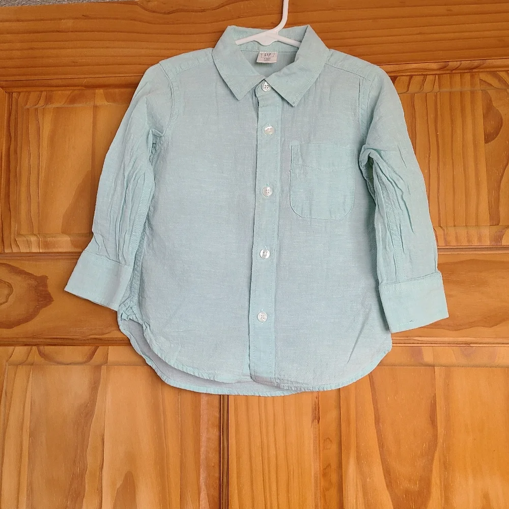 5/$30 Boys Baby Gap Green Long Sleeve Button Down Shirt